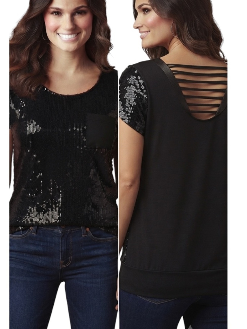 FADED glory top black sequins blouse size 1X in excellent condition